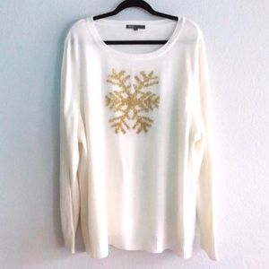 89TH & MADISON holiday gold snowflake sweater -3X